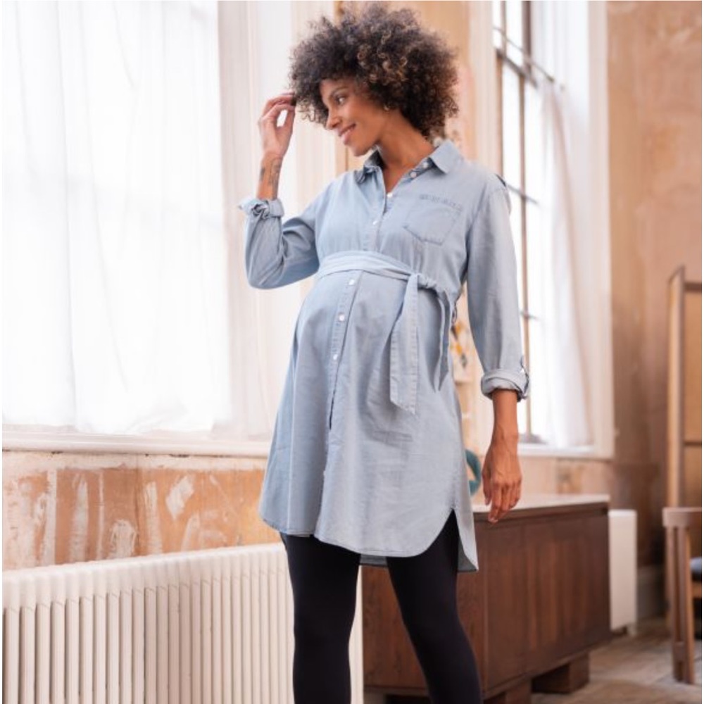 Cotton Chambray Belted Maternity Tunic